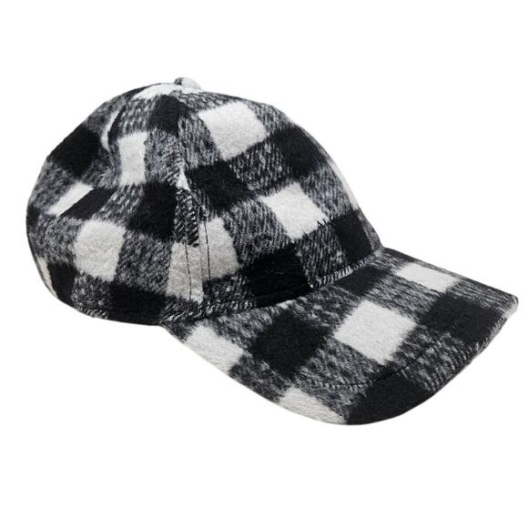 ALLSAINTS Buffalo Check Adjustable Baseball Cap In Black White Wool Plaid - Picture 1 of 5